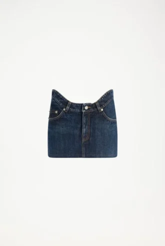 Kıvrımlı Denim Mini Etek