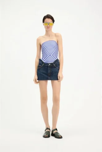 Kıvrımlı Denim Mini Etek