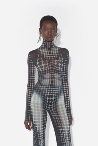 Re-Edition – Siyah & Beyaz Noktalı Desenli Mesh Print Üst Giyim