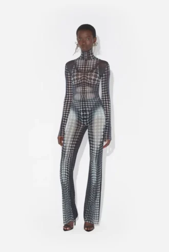 Re-Edition – Siyah & Beyaz Noktalı Desenli Mesh Print Üst Giyim