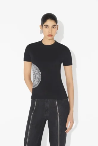 Siyah Laurel Baskılı Baby Tee Tişörtü