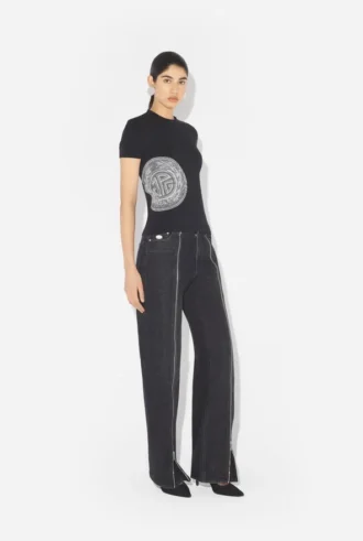 Siyah Laurel Baskılı Baby Tee Tişörtü