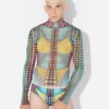 Yeniden Üretim – Mavi Noktalı Desenli Mesh Print Üst Giyim