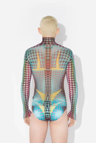 Yeniden Üretim – Mavi Noktalı Desenli Mesh Print Üst Giyim