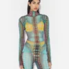 Yeniden Üretim – Mavi Noktalı Desenli Mesh Print Üst Giyim