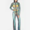 Yeniden Üretim – Mavi Noktalı Desenli Mesh Print Üst Giyim