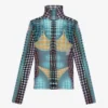 Yeniden Üretim – Mavi Noktalı Desenli Mesh Print Üst Giyim